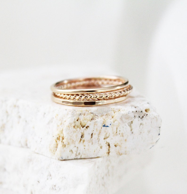 Gold Thin Ring Set, Gold Set Ring Gift, Stacking Dainty Ring, Bridal Ring Set, Gold Filled Ring Set, Tiny Stack Ring, Minimalistic Ring Set image 8