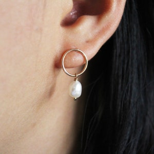 Baroque Pearl Earrings -  Gold Filled Earrings -  Gold Hoop Earrings -  Pearl Hoops -  Pearl Drop Earrings, Bridesmaid Earrings Gift for her