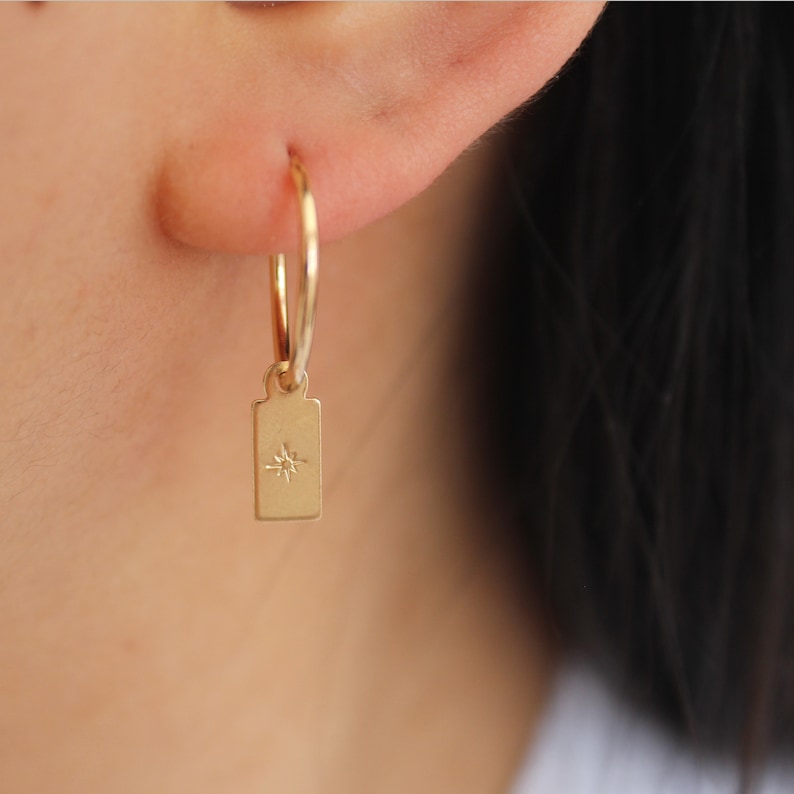 Gold Tag Earrings Gold Star Earrings Tag Drop Earrings Gold Etsy