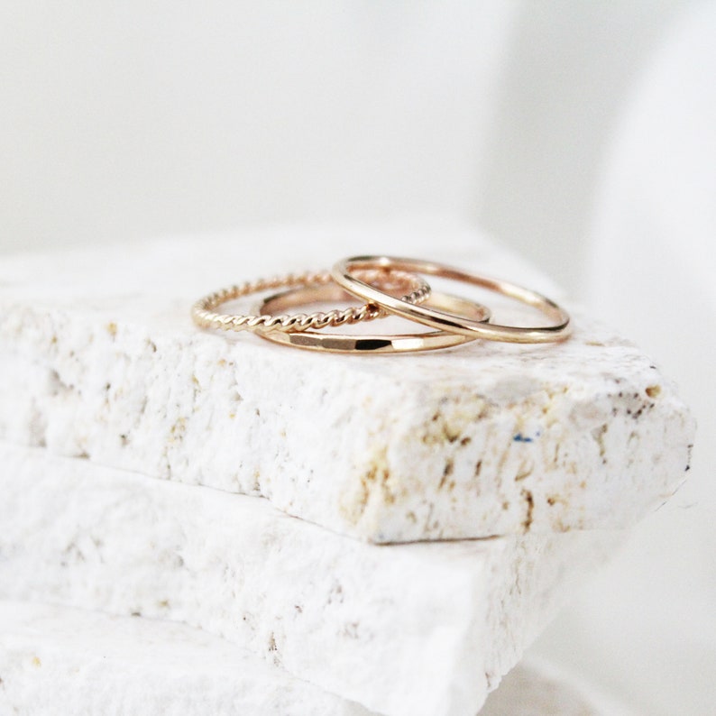 Gold Thin Ring Set, Gold Set Ring Gift, Stacking Dainty Ring, Bridal Ring Set, Gold Filled Ring Set, Tiny Stack Ring, Minimalistic Ring Set image 6