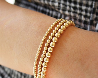 Gold Beaded Bracelet - Dainty Gold Bracelet - Gold Bead Bracelet - Gold Filled Bracelet - Gold Layering Bracelet - Everyday Bracelet