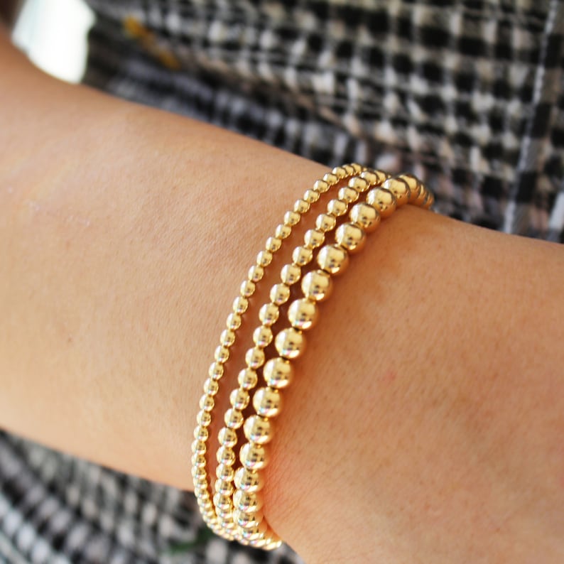 Gold Beaded Bracelet Dainty Gold Bracelet Gold Bead Etsy