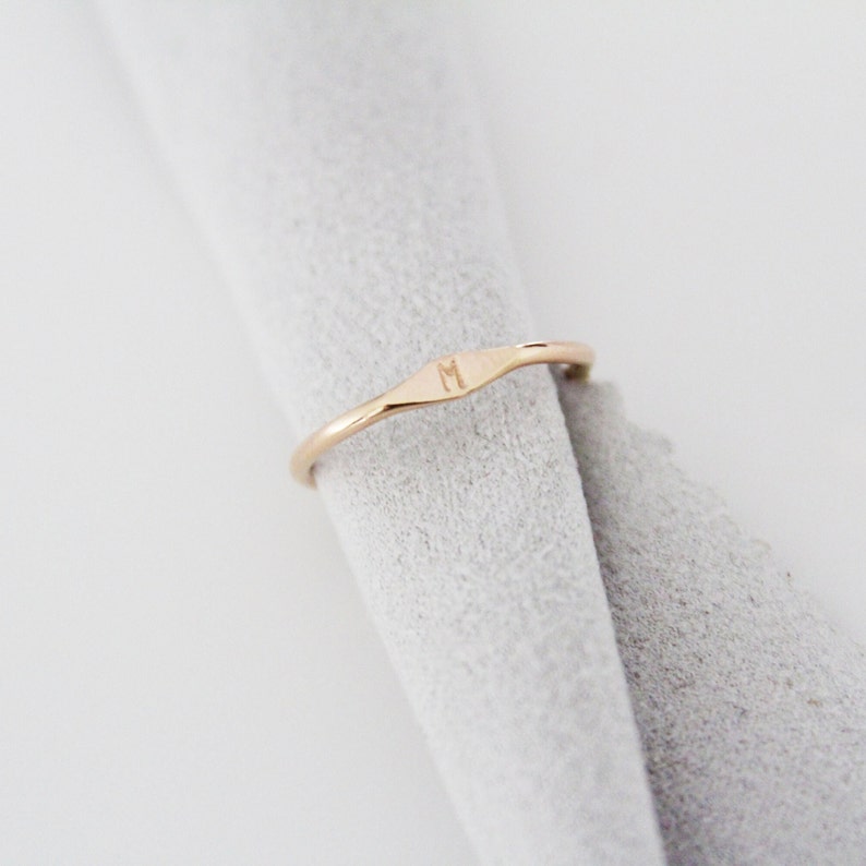 Signet Ring Custom Initial Ring Initial Ring Personalized Signet Ring 14k Gold Signet Ring Gold Stacking Ring Gold Filled Ring image 8