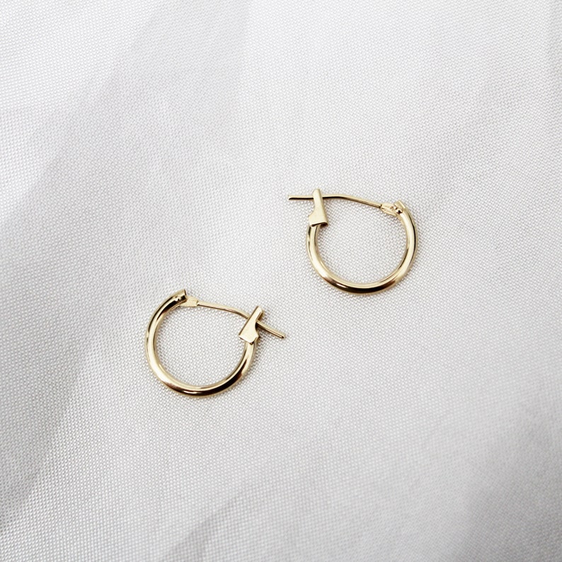 14k Solid Gold Earrings Tiny Hoop Earrings Yellow Hoop Etsy
