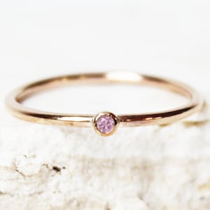October Birthstone Ring, Pink Tourmaline Birthstone Ring, Pink Gemstone Ring, Stackable Ring, Stacked Gemstone Ring, Tiny Custom Stone Ring