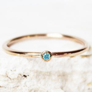 March Birthstone Ring, Aquamarine Birthstone Ring, March Blue Gemstone Ring, Stackable Ring, Stacked Blue Gemstone Ring, Tiny March Ring