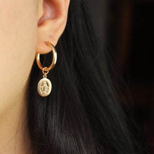 Gold Medallion Hoops - Gold Medallion Earrings - Gold Hoop Earrings - Gold Filled Earrings - Coin Hoop Earrings - Gold Coin Earrings - Gift