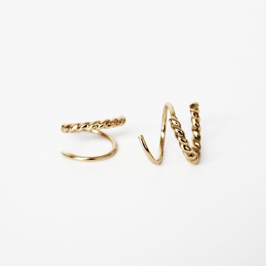 Faux Double Piercing, Gold Filled Twist Double Hoop Earrings, 14k