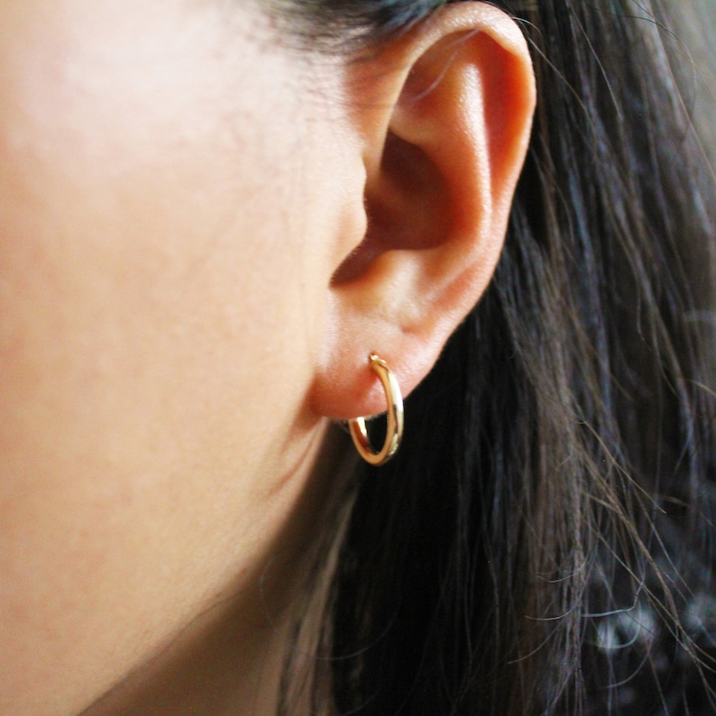 14k Solid Gold Hoops Tiny Hoop Earrings Yellow Hoop Etsy