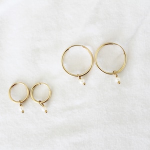 Gold Pearl Earrings - Gold Pearl Hoop Earrings - Gold Filled Earrings - Gold Hoops - Gold Charm Hoops  - Pearl Hoops -  Gold Pearl Earrings