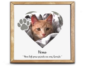 Photo Print on Wood, Loss of a Pet, Cat Loss Gift, Cat Mom Gift, Pet Portrait Gift, Pet Sympathy Gift, Pet Loss Frame, Heart, Paw Print