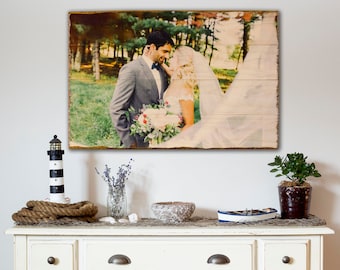 Photo on Wood, Mothers Day Gift, Custom Portrait for Him, Wooden Photo Print, Gift for Grandma, Wedding Gift, Rustic Home Decor, Anniversary