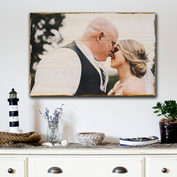 Photo on Wood Pallet with Personalized Picture for Anniversary Gifts, Wedding Gifts, or Valentines Gifts for Him or Her