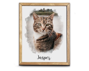 Framed Pet Photo Print on Wood, Pet Loss Gifts, Cat Loss Gift, Watercolor Pet Portrait Gift, Pet Sympathy Gift, Pet Loss Frame, Memorial