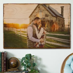 Photo Pallet Print on Rustic Wood for Wall Art and Rustic Home Farmhouse Decor, Personalized for Wedding, Engagement, and Anniversary Gifts