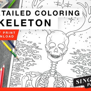 Printable Coloring Page for Grownups - Skeleton Single