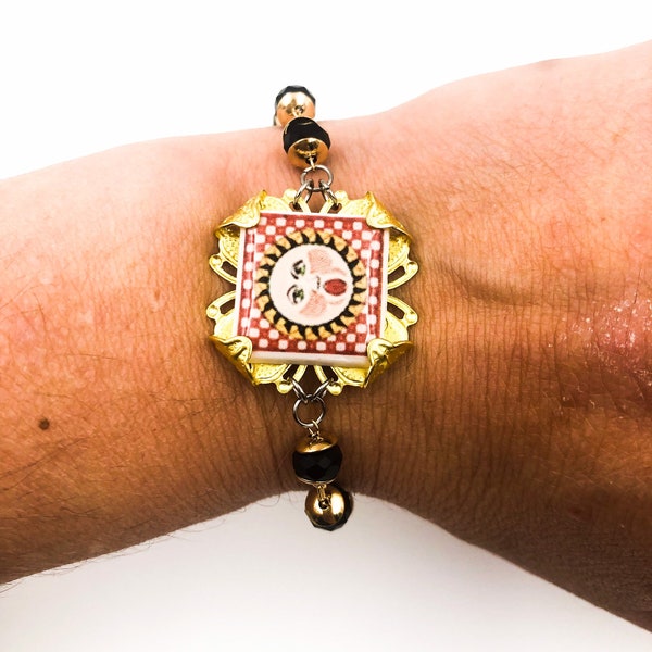 Sold pop tile bracelet, Sicilian bracelet, minimal tile bracelet, bracelet with majolica. READY TO SHIP