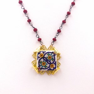Choker kafelkowy, naszyjnik sycylijski, minimalistyczny naszyjnik z kafelków, sycylijski wisiorek z łańcuszkiem, płytka Vietri. GOTOWE DO WYSYŁKI