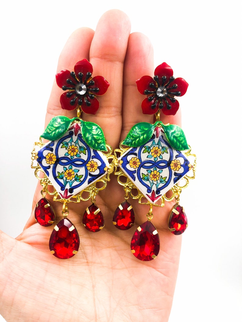 Sicilian Earrings Baroque Earrings Tile Earrings Tile Etsy