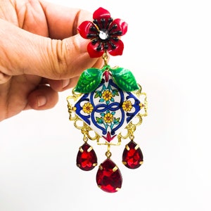 Sicilian earrings, baroque earrings, tile earrings, tile earrings with birds, flower earrings. MADE TO ORDER