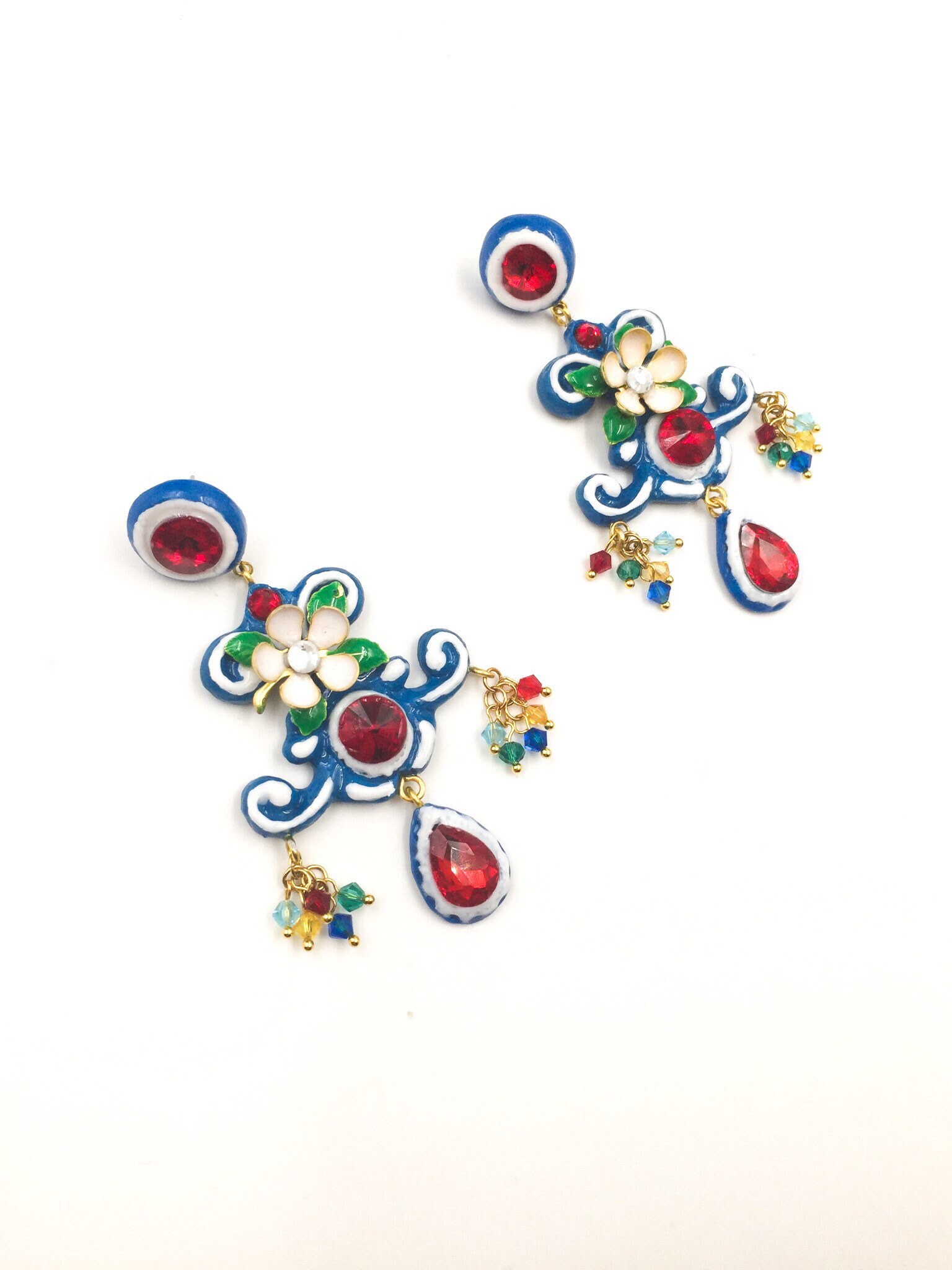 tile earrings with birds baroque earrings tile earrings Sicilian earrings READY TO SHIP flower earrings