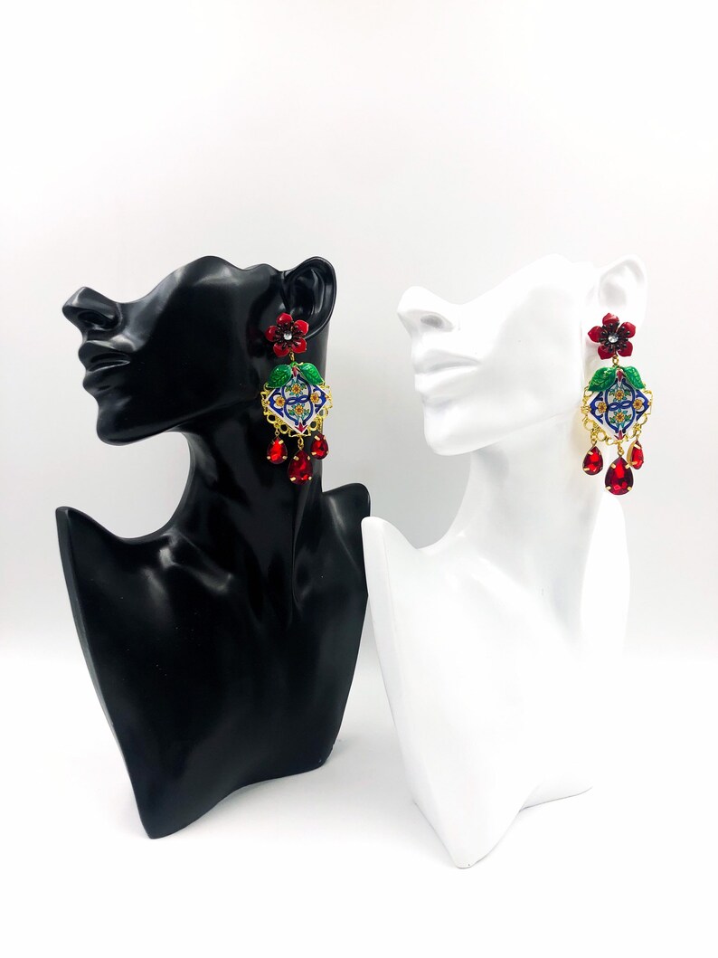 tile earrings with birds baroque earrings tile earrings Sicilian earrings READY TO SHIP flower earrings
