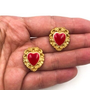 Sicilian earrings, dark red ex voto earrings, ex voto earrings, sacred heart earrings, red heart ex voto. READY TO SHIP