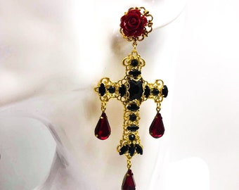 Baroque cross earrings, baroque cross earrings, Sicilian cross earrings. MADE TO ORDER