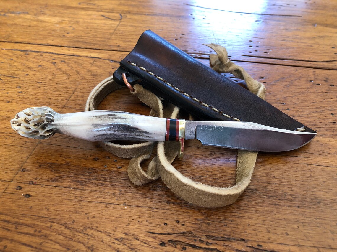 Morel mushroom neck knife with polished Damascus blade Etsy