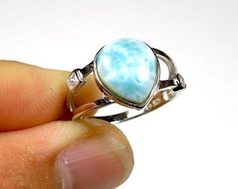 Genuine RARE Larimar Gemstone Handmade 925 Sterling Silver Plated Antique Style Ring Jewelry USA 564