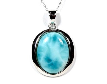 AAA Quality Larimar Cluster Station Sterling Silver Necklace