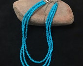 Vintage Natural High Quality 3 Strands 4mm Sleeping Beauty Turquoise Nuggets sterling Silver Necklace 17 quot Long