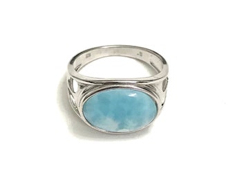 Vintage 925 Sterling Silver Plated Caribbean Blue Art Deco Glass Ring Size 9.75-Blue Quartz Ring-Sterling Silver Overlay Blue Glass Ring