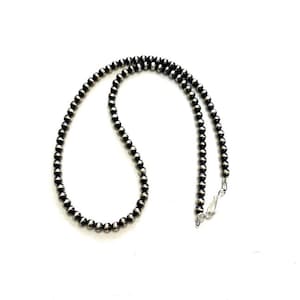 Handmade 4mm Navajo Pearl Sterling Silver Beads Necklace 30&#39;&#39; Long