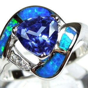 Trillion Cut Tanzanite & Blue Fire Opal Inlay 925 Sterling - Etsy