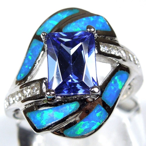Tanzanite & Blue Fire Opal Ring Size 6-9. Genuine Sterling - Etsy