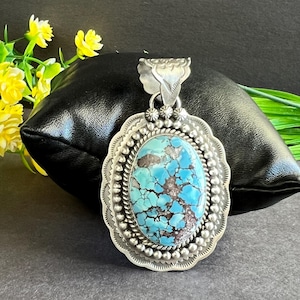 Handmade Golden Hill Turquoise 925 Sterling Silver Huge Pendant