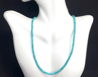 Genuine Kingman Heishi Turquoise and sterling silver necklace 18'' long