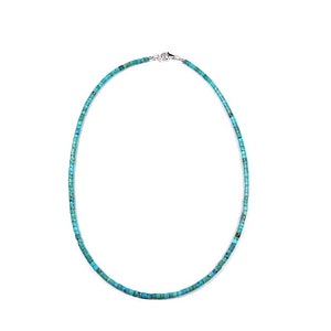 Navajo Made Genuine Heishi Kingman Turquoise and sterling silver Choker necklace 14'' long