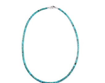 Collier ras de cou Heishi Kingman turquoise en argent sterling 13 po.