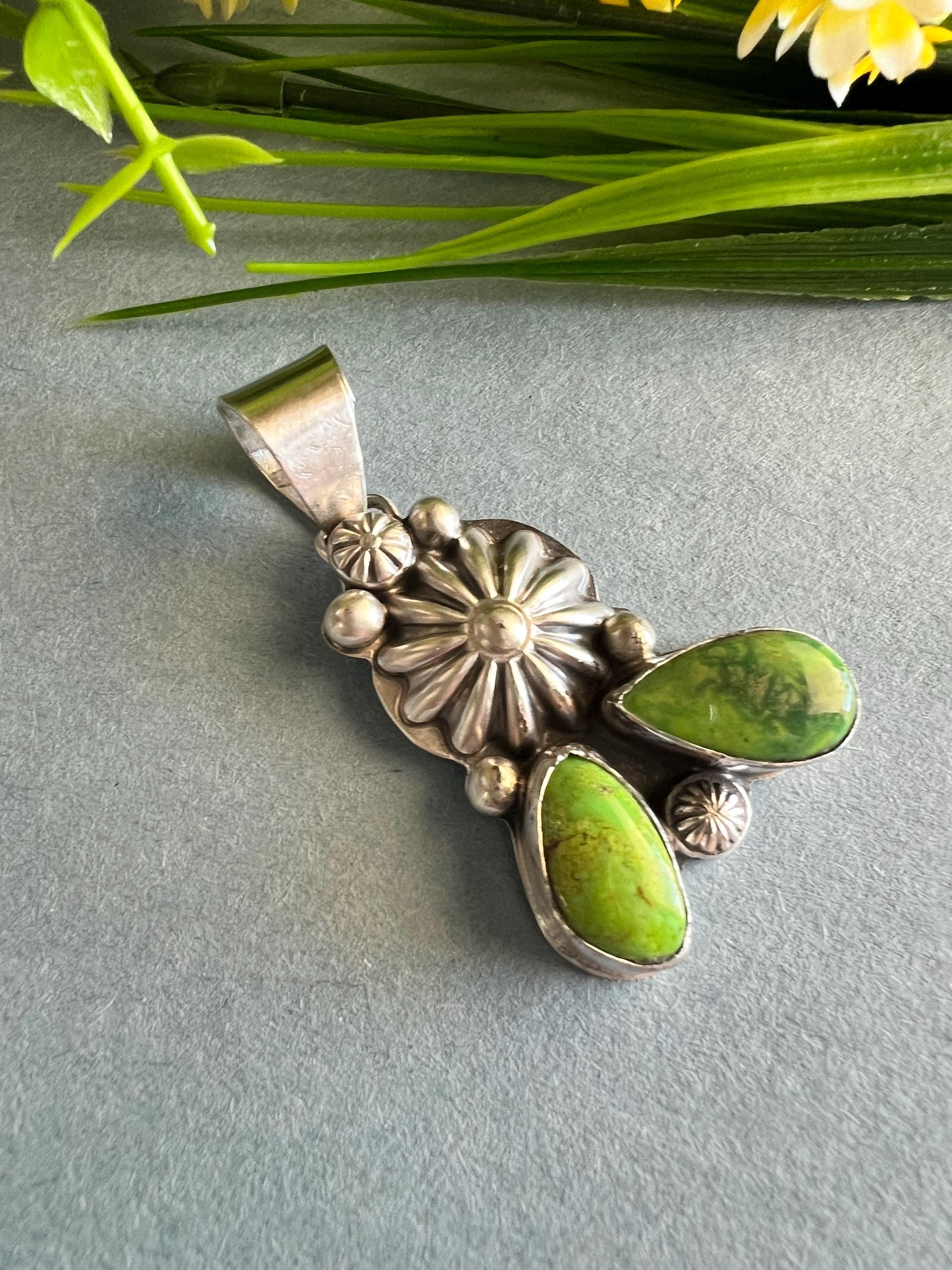 Handcrafted Natural Green Pixie Turquoise 925 Sterling Silver Pendant ...