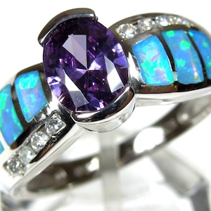 Amethyst & Blue Fire Opal Inlay Genuine 925 Sterling Silver Ring size 6,7,8,9 image 2