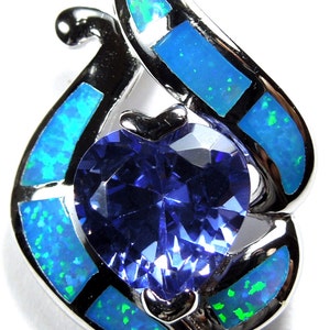 Tanzanite & Blue Fire Opal Inlay Solid 925 Sterling Silver Heart ...