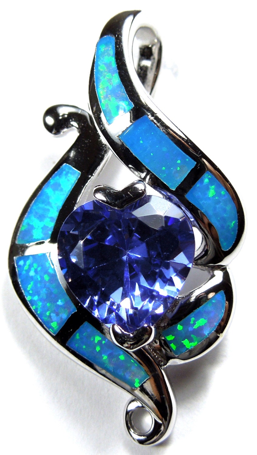 Tanzanite & Blue Fire Opal Inlay Solid 925 Sterling Silver - Etsy