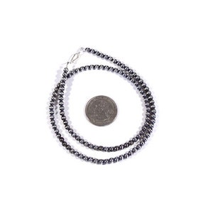 Handmade 4mm Navajo Pearl sterling Silver Beads Necklace 18&#39;&#39; Long