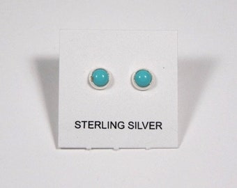 Cute Little 4mm Kingman Turquoise 925 Sterling Silver Stud Post Earrings - Made in USA