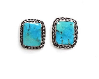 Handmade Sonoran Turquoise 925 Sterling Silver Post earrings