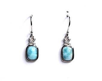 100% Genuine AAA Dominican Republic Larimar Set On 925 Sterling Silver Dangle Earrings