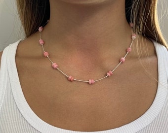 Pink Conch & Liquid Silver Southwest Halskette 18 '' lang. Handgemachte Halskette