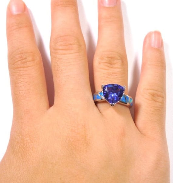 GREAT GIFT Blue Australian Opal .925 Sterling Silver Ring Sizes 6-9 